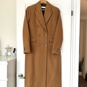 Mango camel double-breasted wool-blend coat